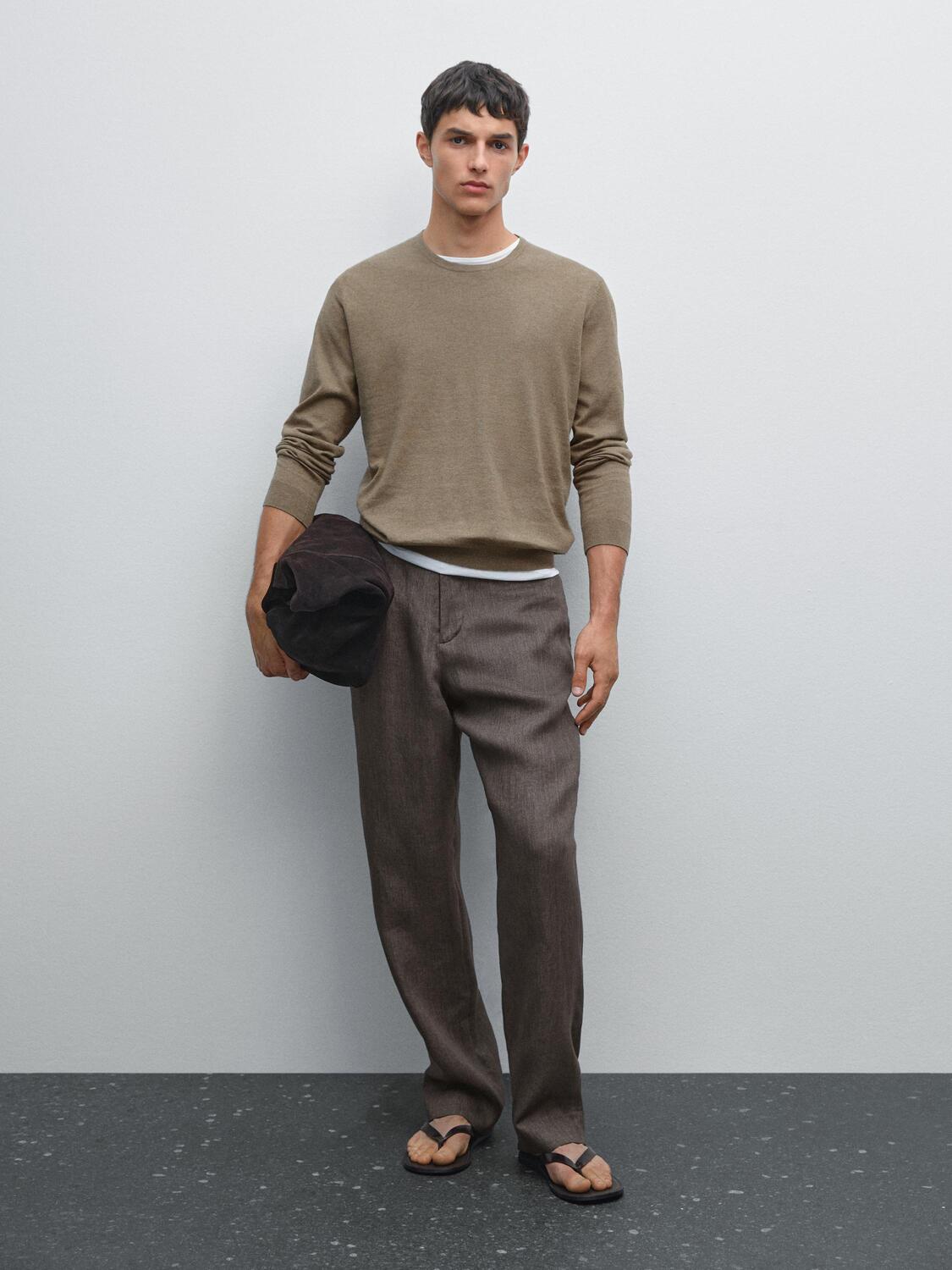 

Хлопковый трикотажный свитер с длинными рукавами Massimo Dutti, Marine Green