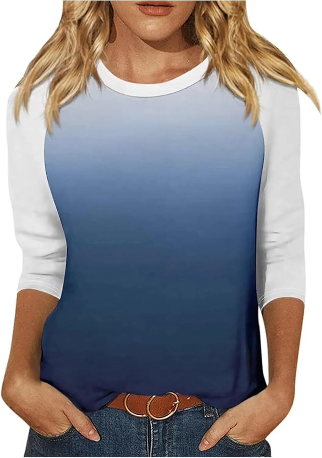 

Женская летняя футболка Raglan с контрастным воротником и рукавом 3/4 OSFVNOXV