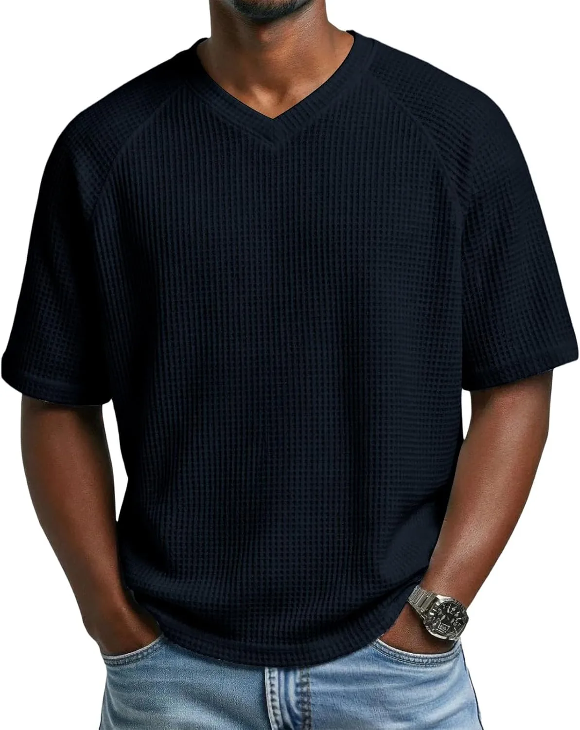 

Мужская футболка с вафельной текстурой, свободный крой, короткий рукав TXGMNA