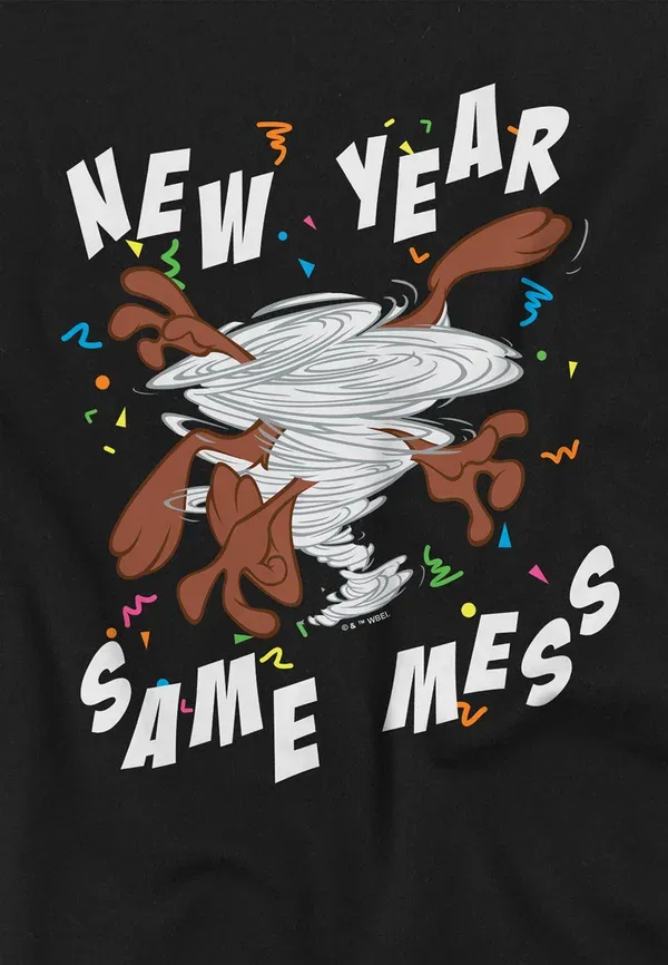 Футболка Cotton Soul Looney tunes new year, same mess with taz print t-shirt, черный — фото 3