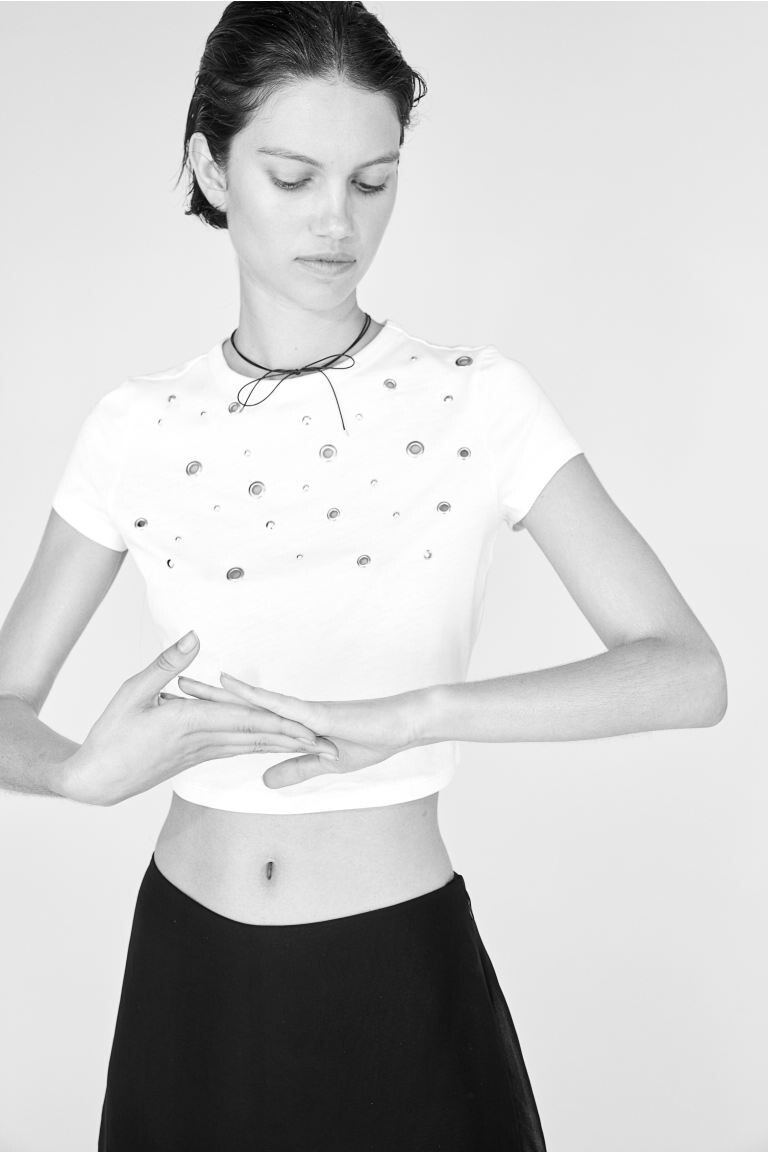 

Короткая футболка с украшением H&M, белый