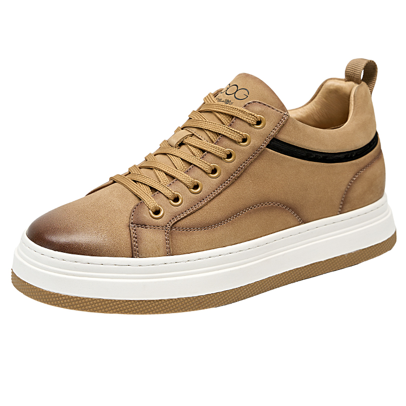 

GOG Лёгкие низкие модные повседневные скейтерские кроссовки мужские - жёлто-коричневые, высота увеличения 6 см, цвет Yellow Brown, Height Increasing 6cm