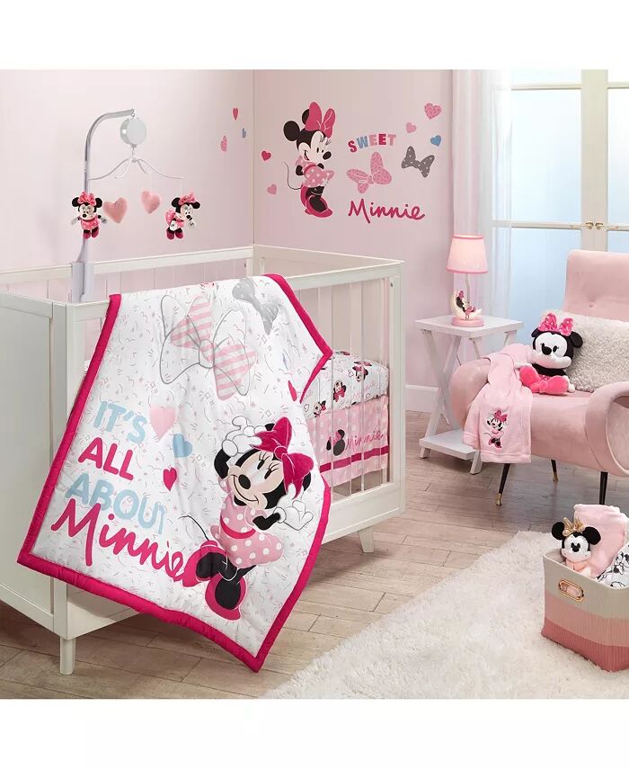 

Розовый комплект постельного белья для детской кроватки Disney Baby Minnie Mouse Love из 3 предметов Lambs & Ivy, розовый