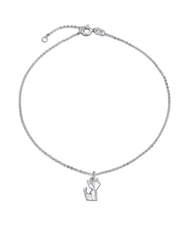 

3D геометрическое оригами украшение в виде животных, домашних животных, кошек, котят, браслет на лодыжку, маленький подвесной браслет на лодыжку из стерлингового серебра, регулируемый размер 9-10 дюймов Bling Jewelry, silver