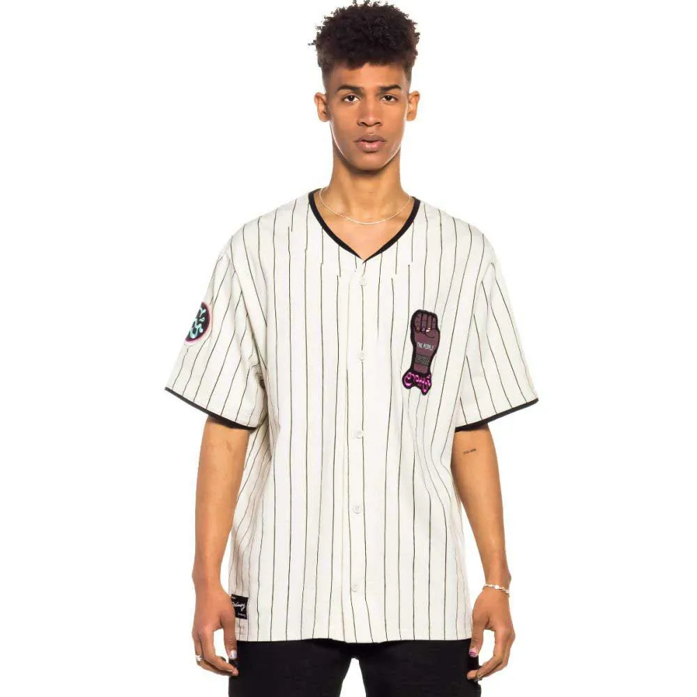 

Футболка Grimey Day Dreamer Stripes Baseball short sleeve v neck, белый