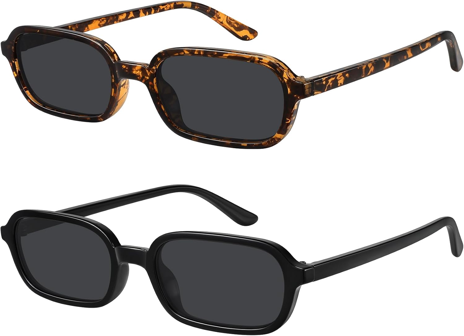 

Солнцезащитные очки WOWSUN в стиле ретро, ​​прямоугольные, женские, маленькие, модные, в стиле 90-х, защита от УФ-излучения UV400, 2 Pack: Bright Black Frame Grey Lens+leopard Frame Grey Lens