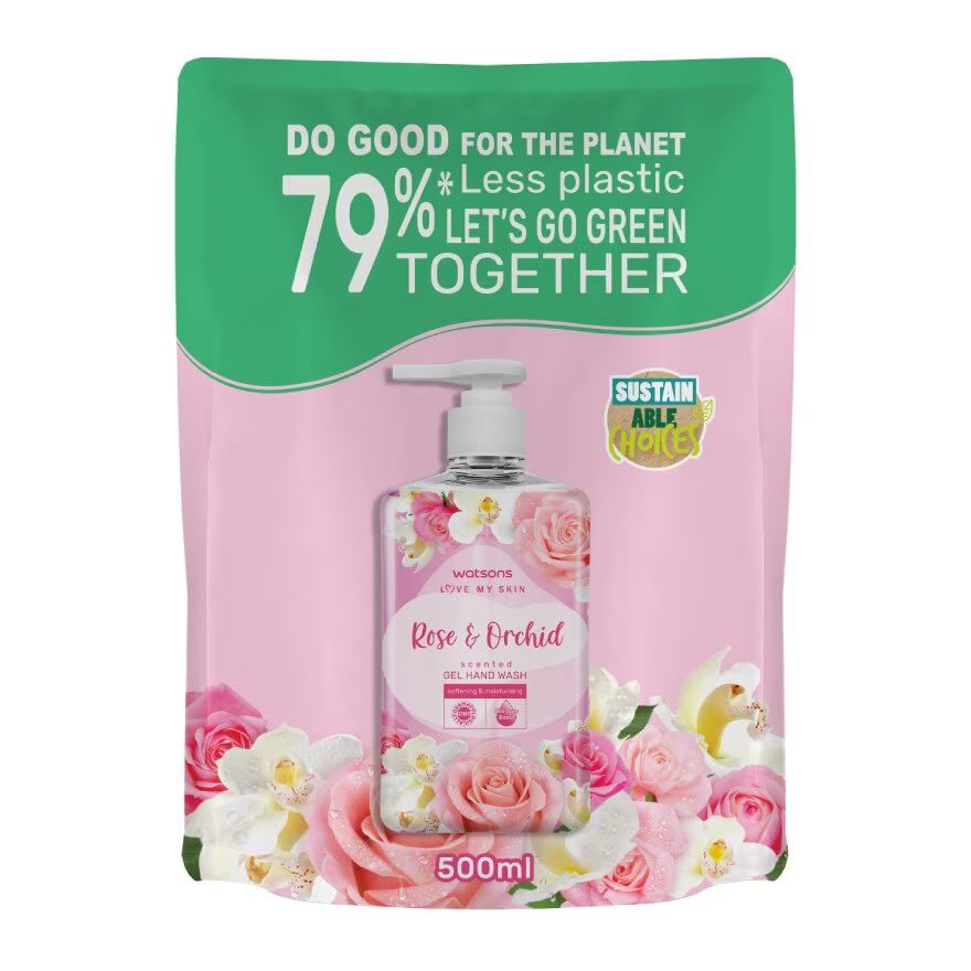 

Watsons Гель для мытья рук Love My Skin с ароматом розы и орхидеи, 500 мл (сменный блок), Pink