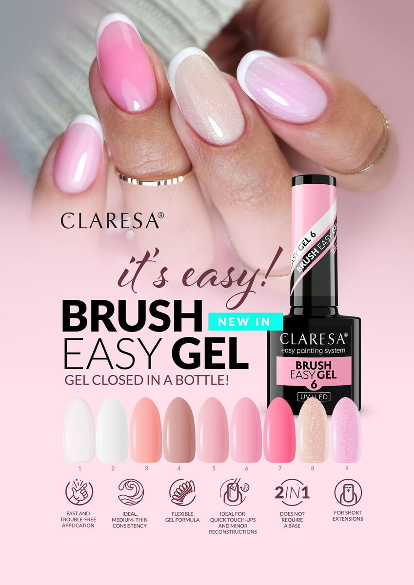 Гель Claresa во флаконе для ногтей Brush Easy Gel 5г 5 нежно-розовый нюд — фото 3