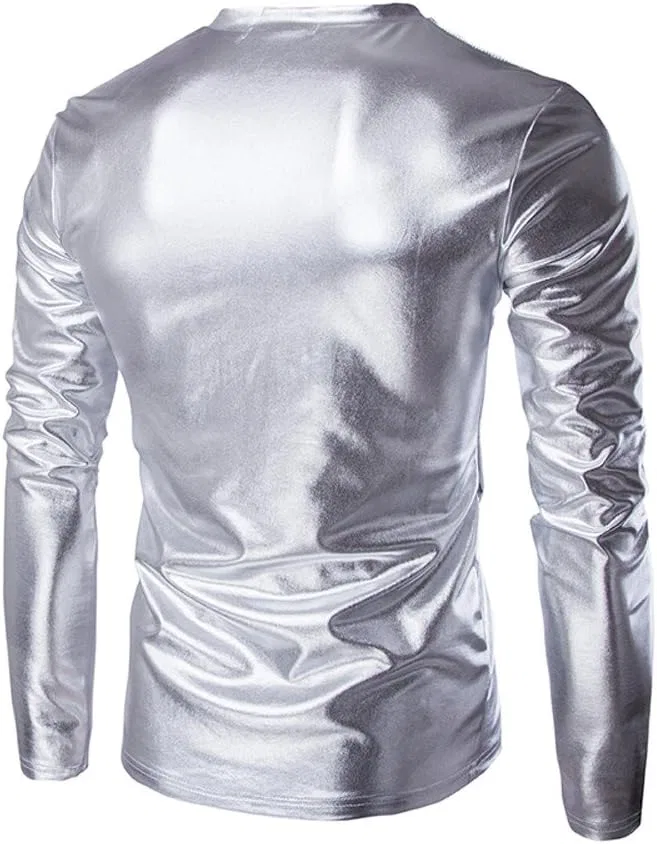 Футболка с длинным рукавом, искусственная кожа, металлик, Silver — фото 2
