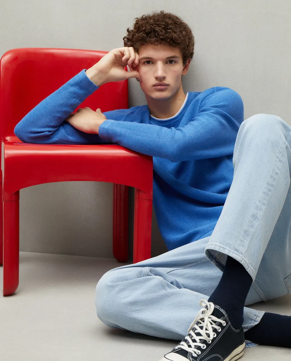 

Мужской свитер с вырезом и вырезом Easy Wear, синий