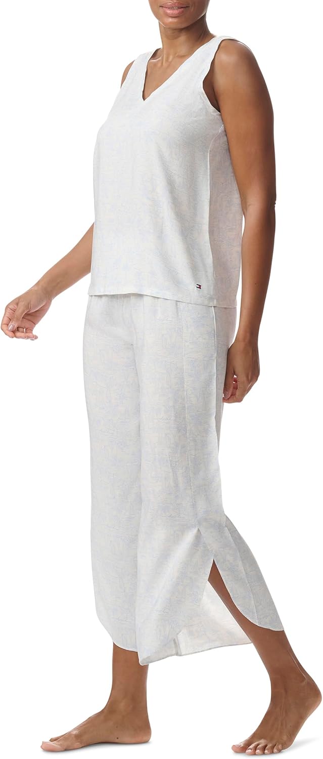Женский пижамный комплект Tommy Hilfiger из майки и укороченных брюк, Beach Toile/Cloud Dancer — фото 2