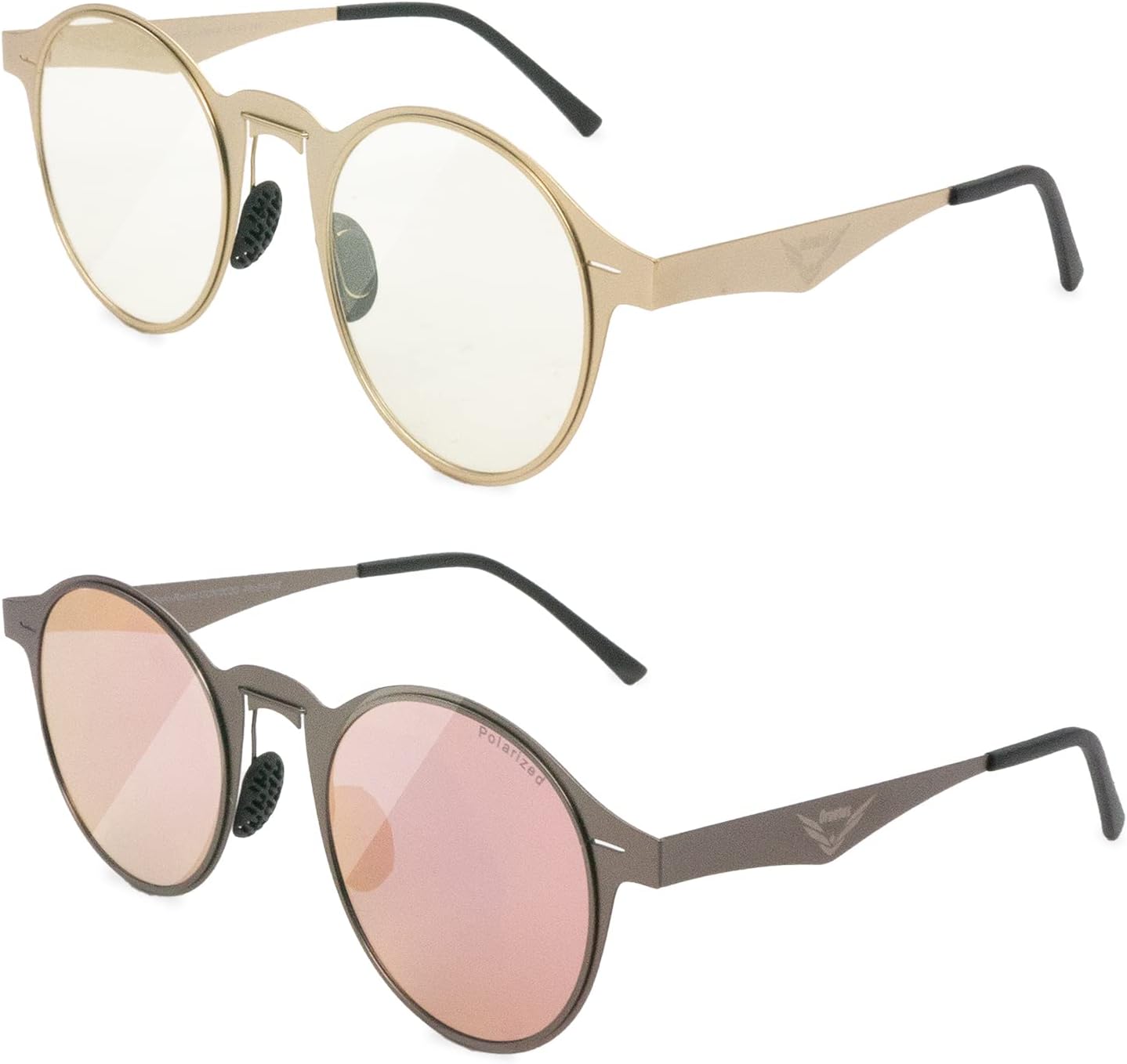 

Ультратонкие металлические солнцезащитные очки с фотохромными линзами для защиты от синего света и функцией ночного вождения (комплект из 2 штук) Orentas, Saro-round Set