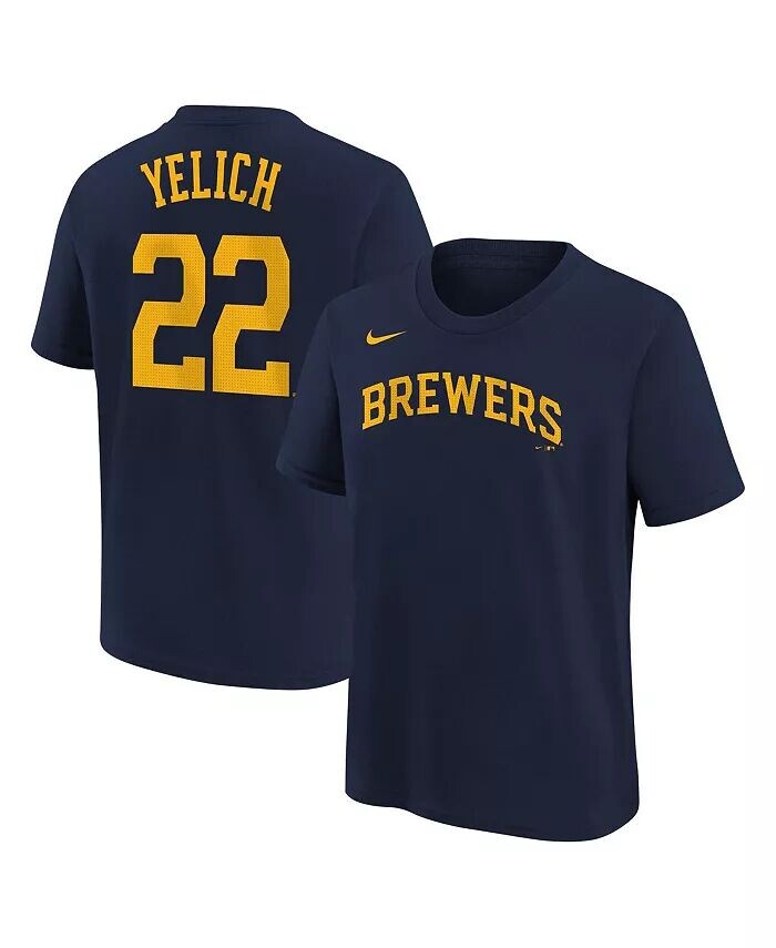 

Футболка Big Boys and Girls Christian Yelich Navy Milwaukee Brewers, имя игрока, номер Nike, синий