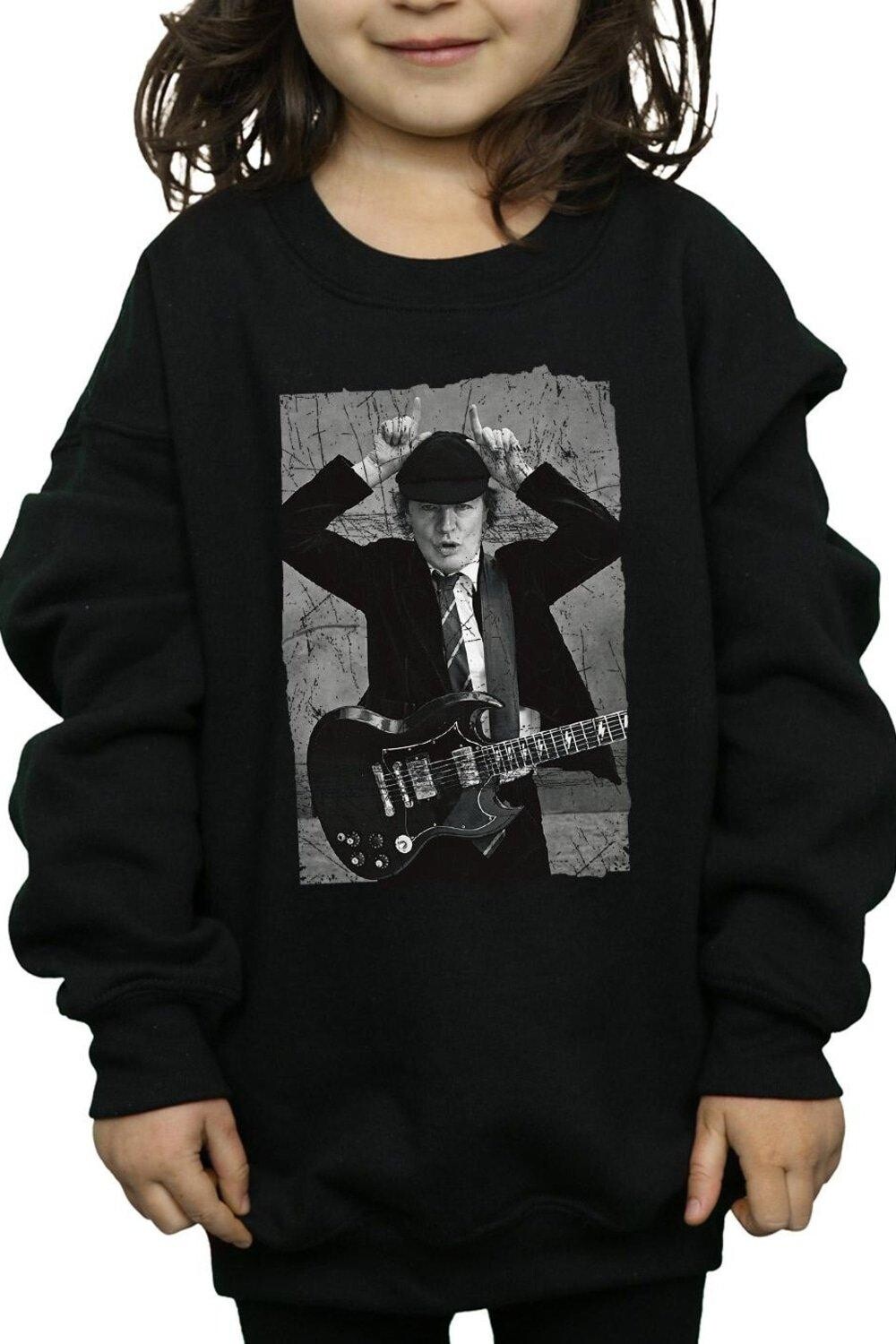

Толстовка с рваной фотографией Angus Young AC/DC, серый