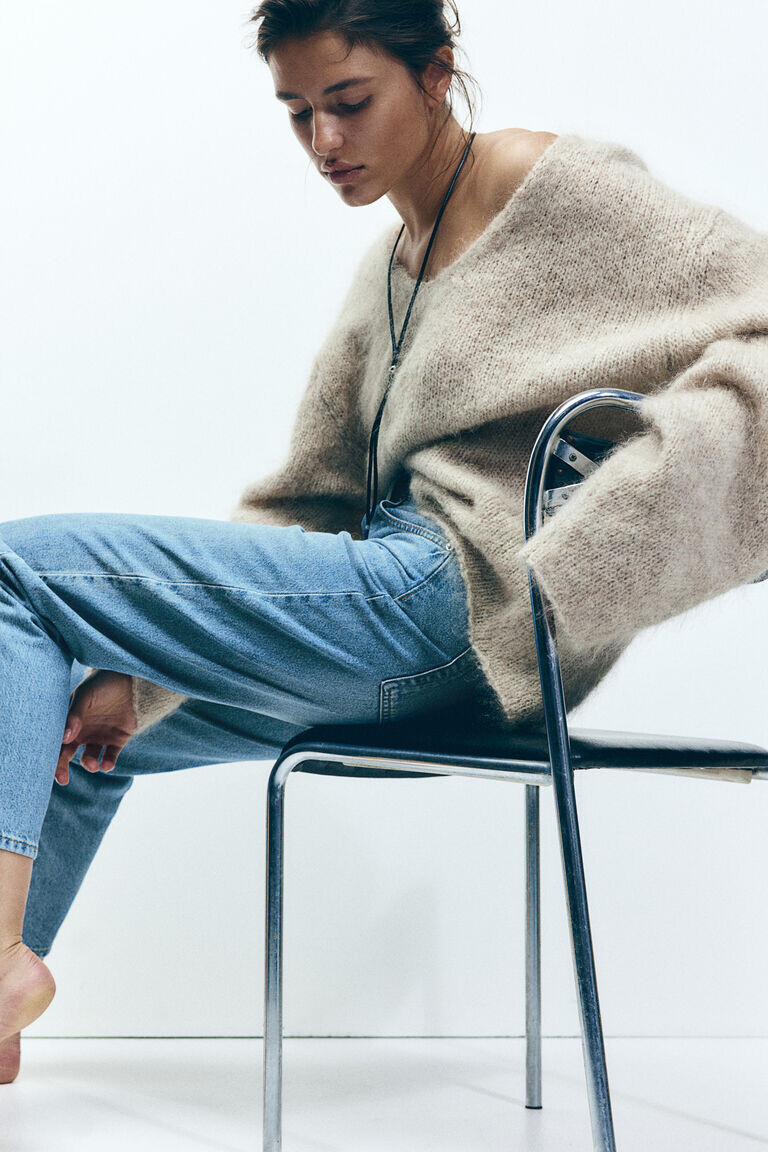 

Джинсы mom свободного кроя со сверхвысокой лодыжкой H&M, синий