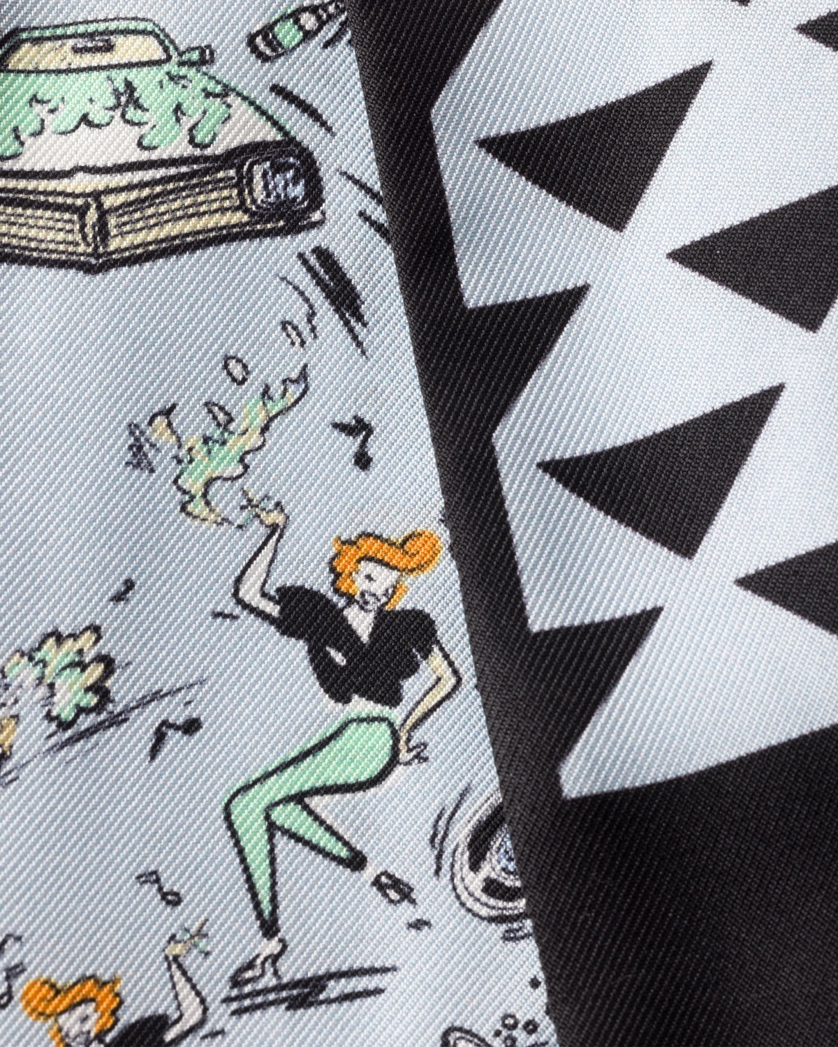 Узкий шарф из принтованного шелкового твила Prada, черный/небесно-голубой — фото 2
