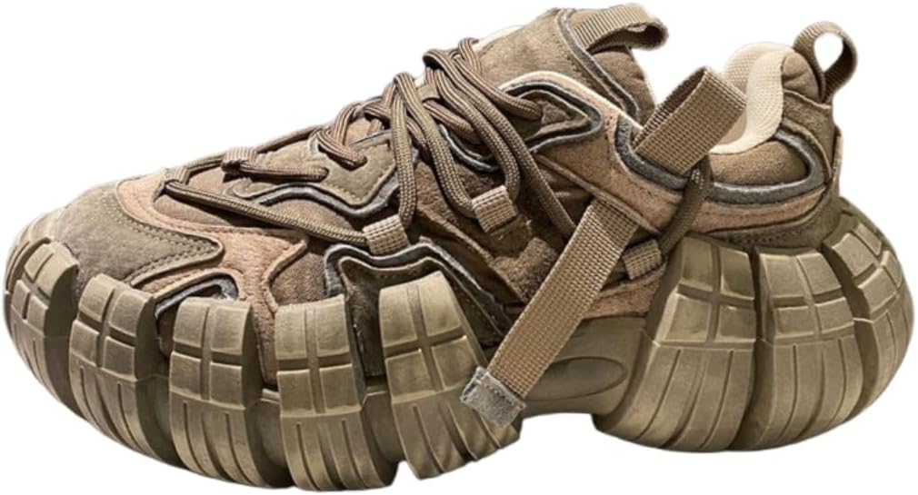 

Мужские кроссовки Lexamen с массивным каблуком однотонного цвета, на высокой платформе, шнуровке, повседневные стильные кроссовки, коричневый