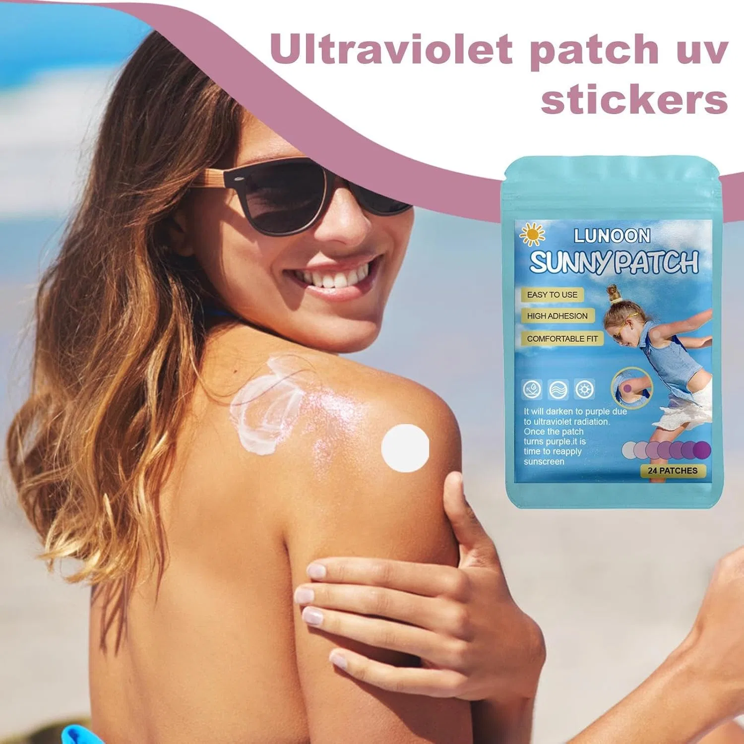 UV-индикатор наклейка Color Reactive Sun Exposure Patch Smart UV Surveillance Sticker Skin Safe Clear Sunblock Indicator for Kids, мультиколор — фото 3