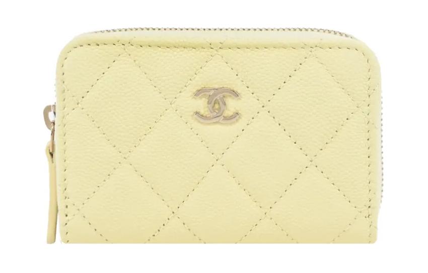 

CHANEL Женский кошелек для монет из телячьей кожи с овчиной, светло-желтый