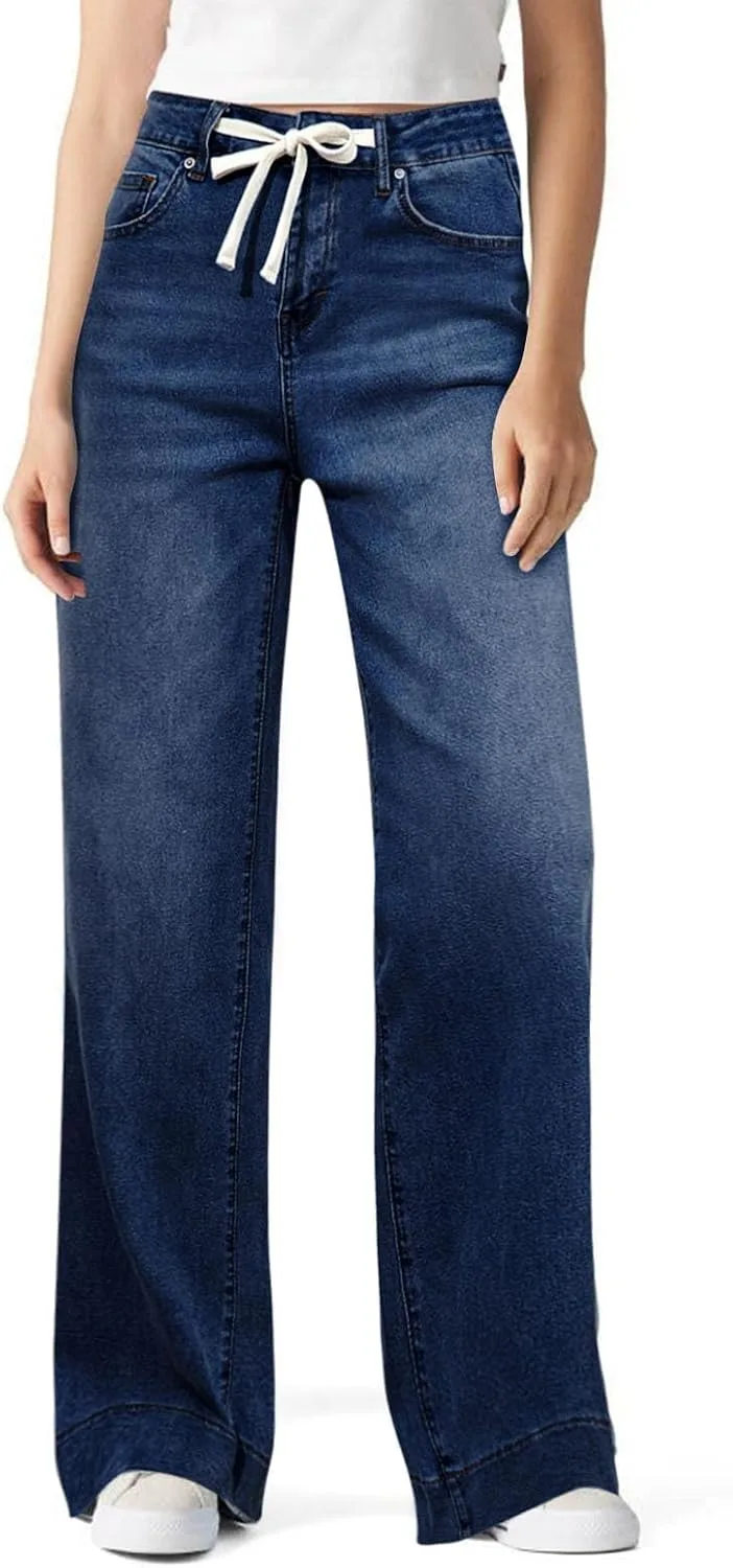 

Джинсы Wide Leg с эластичным поясом на шнурке, синие