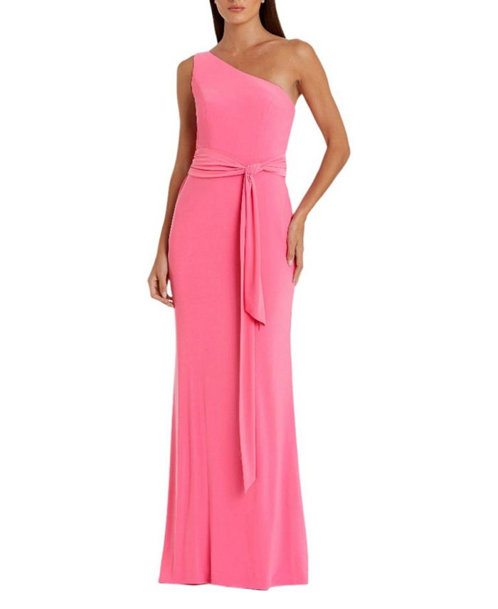 

Женское платье с запахом и одним плечом Jersey, модель One Shoulder Belted Trumpet Gown Mac Duggal, розовый
