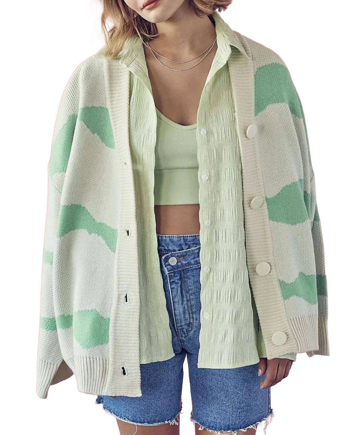 

Двухцветный кардиган с волнистыми полосками в зеленом цвете DESSIN STUDIO