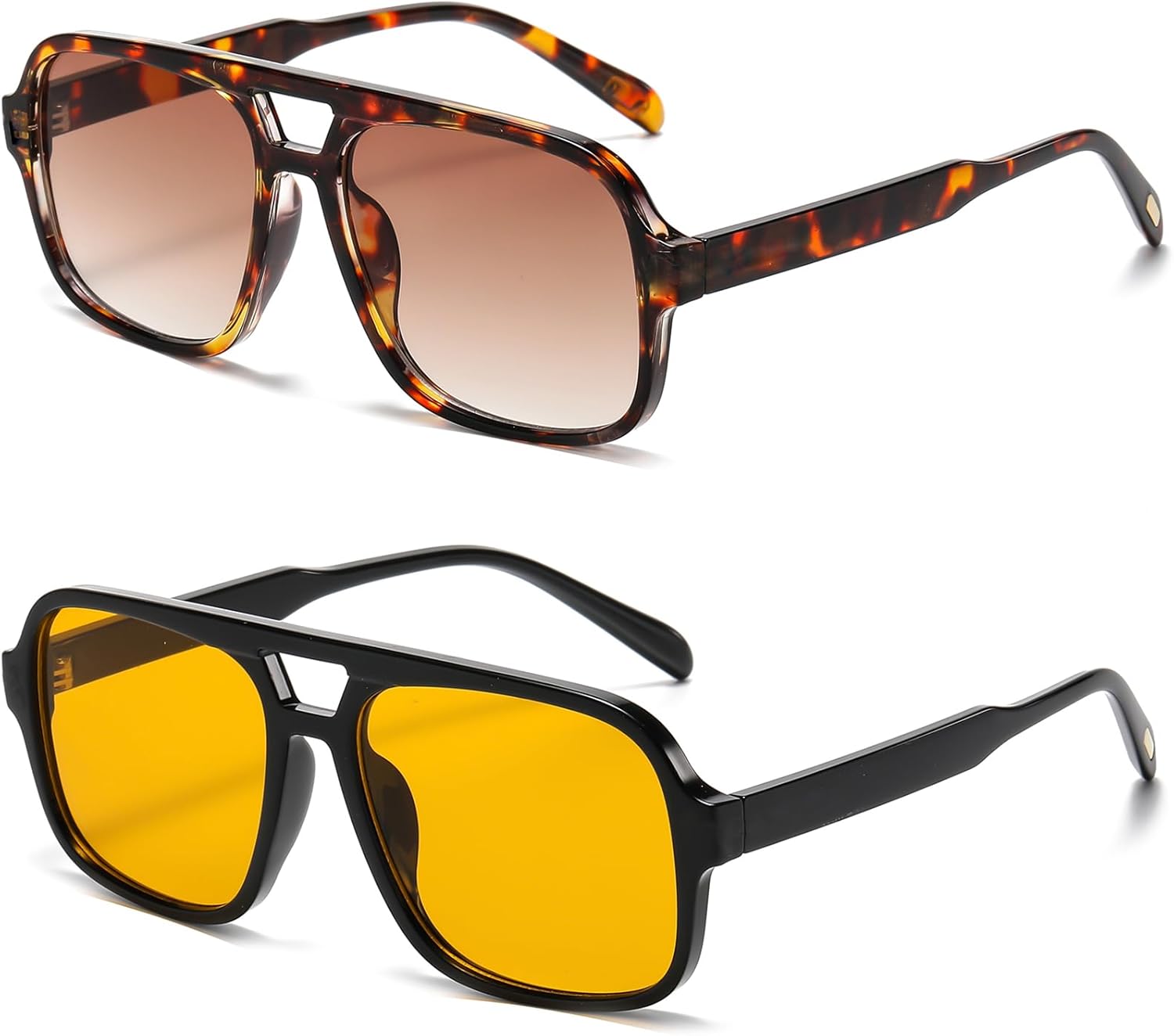 

Ретро-солнцезащитные очки-авиаторы для женщин и мужчин. Модные классические квадратные солнцезащитные очки-авиаторы в стиле 70-х. Винтажные очки Breaksun, Two Pack (Tortoise/Brown Gradient+ Black/Orange)