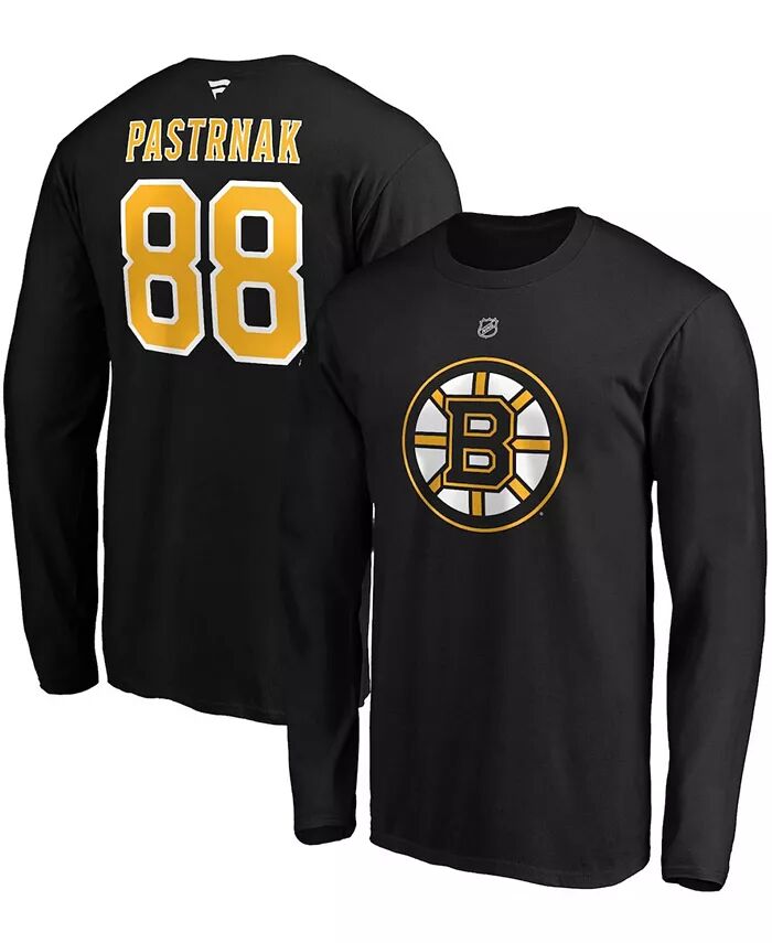 

Мужская черная футболка с длинным рукавом и номером Дэвида Пастрняка Boston Bruins Authentic Stack Fanatics, черный