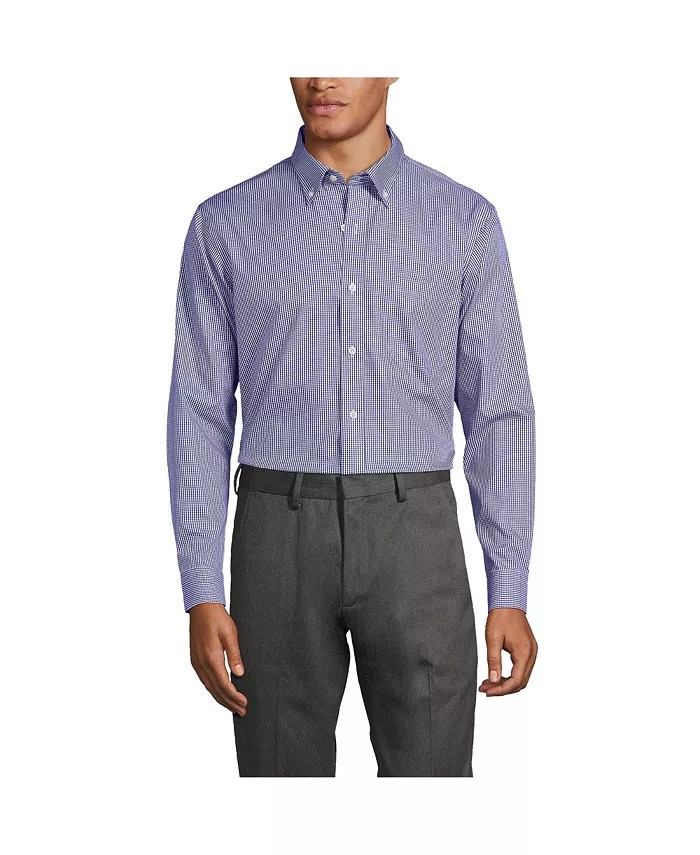

Рубашка Big & Tall Traditional Fit с несминаемой тканью Supima Pinpoint и отложным воротником на пуговицах Lands' End, синий
