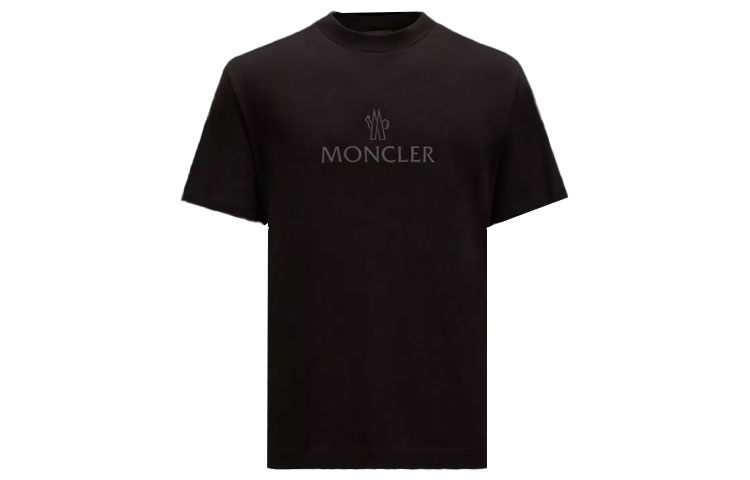 

Футболка Moncler черная с принтом светоотражающего логотипа