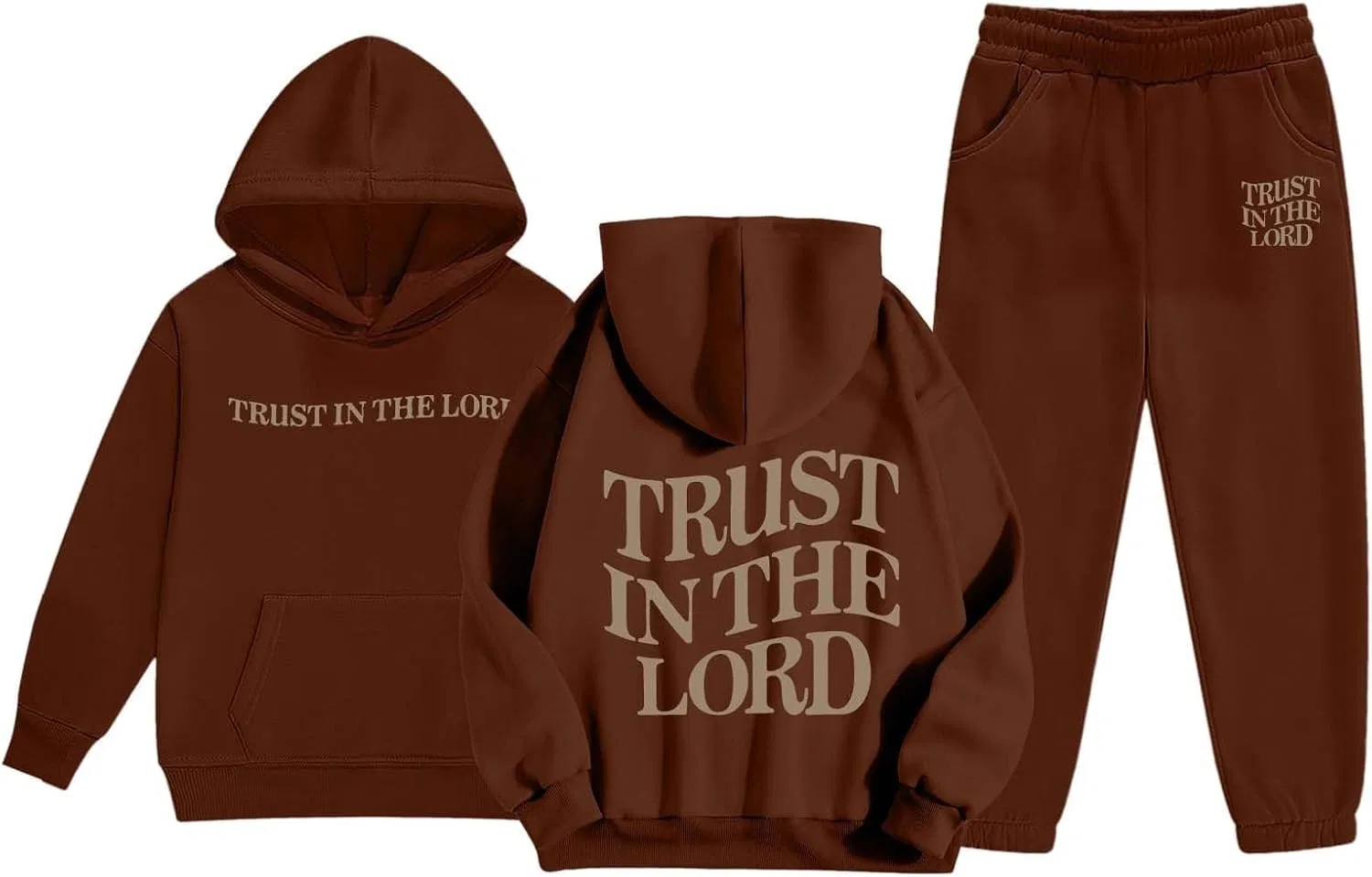Детский спортивный костюм с принтом Trust in The Lord Jesus, Generic, кофе — фото 4