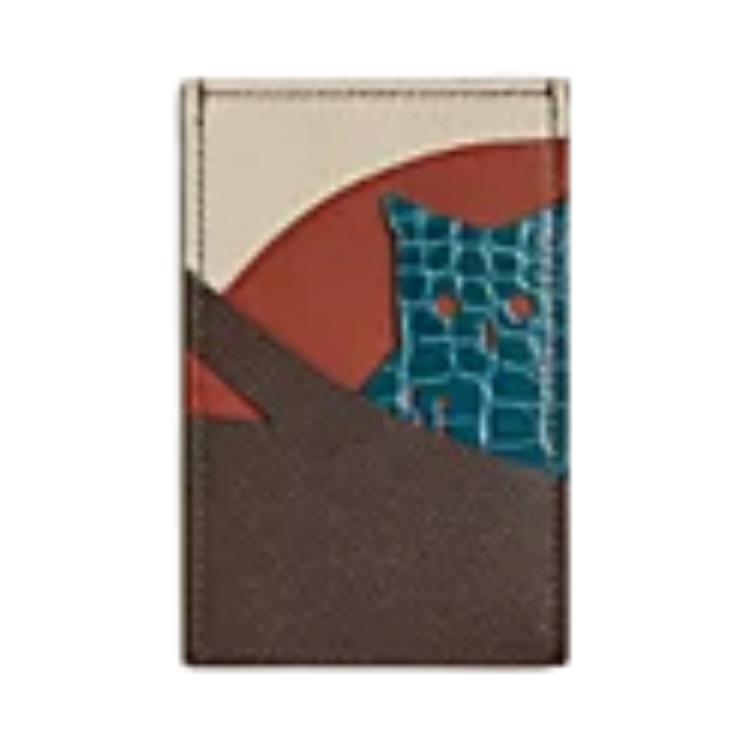 

HERMES Натуральная телячья кожа визитница женская коричневая и синяя