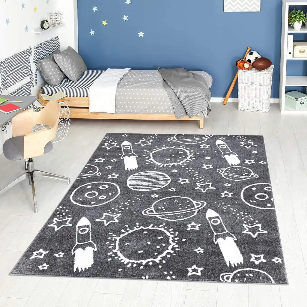 

Детский ковер Carpet City "ANIME 912", прямоугольный, современный ковер для детской комнаты с луной 190х280 см, серый
