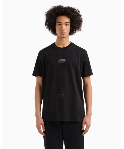 

Футболка с коротким рукавом, круглым вырезом и логотипом AX, A|X Armani Exchange, черный