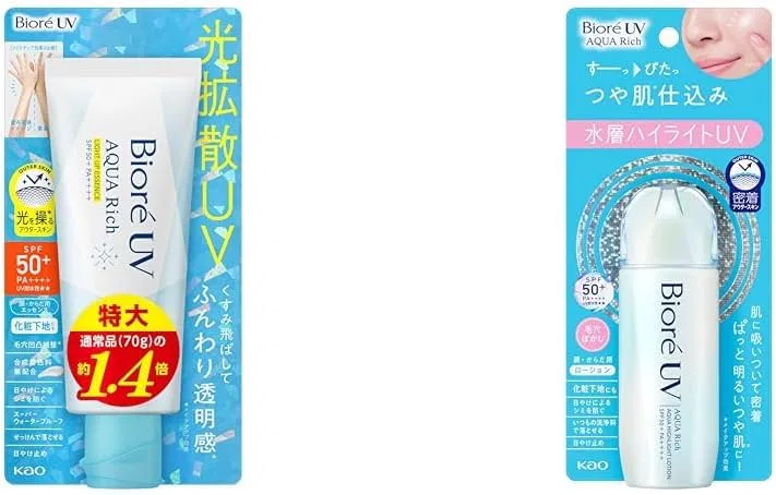 Солнцезащитный набор Biore UV Aqua Rich Light Up Essence и Highlight Lotion SPF50 170 г