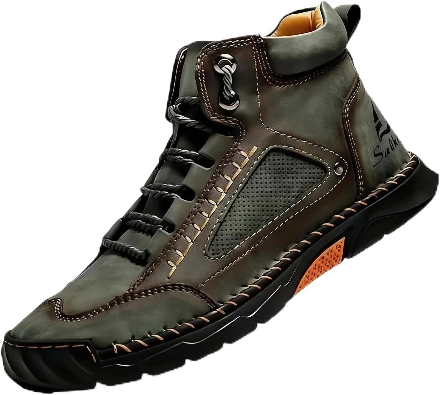 

Мужские удобные кожаные ботинки ручной работы - водонепроницаемые, с поддержкой свода стопы, снятием давления, просторным носком, дышащие кожаные туфли Kaleluv, зеленый
