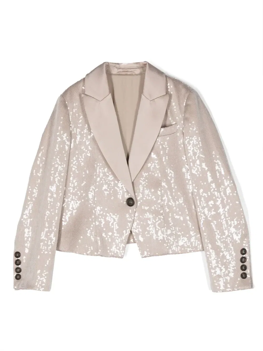 Однобортный блейзер с пайетками Brunello Cucinelli Kids, бежевый