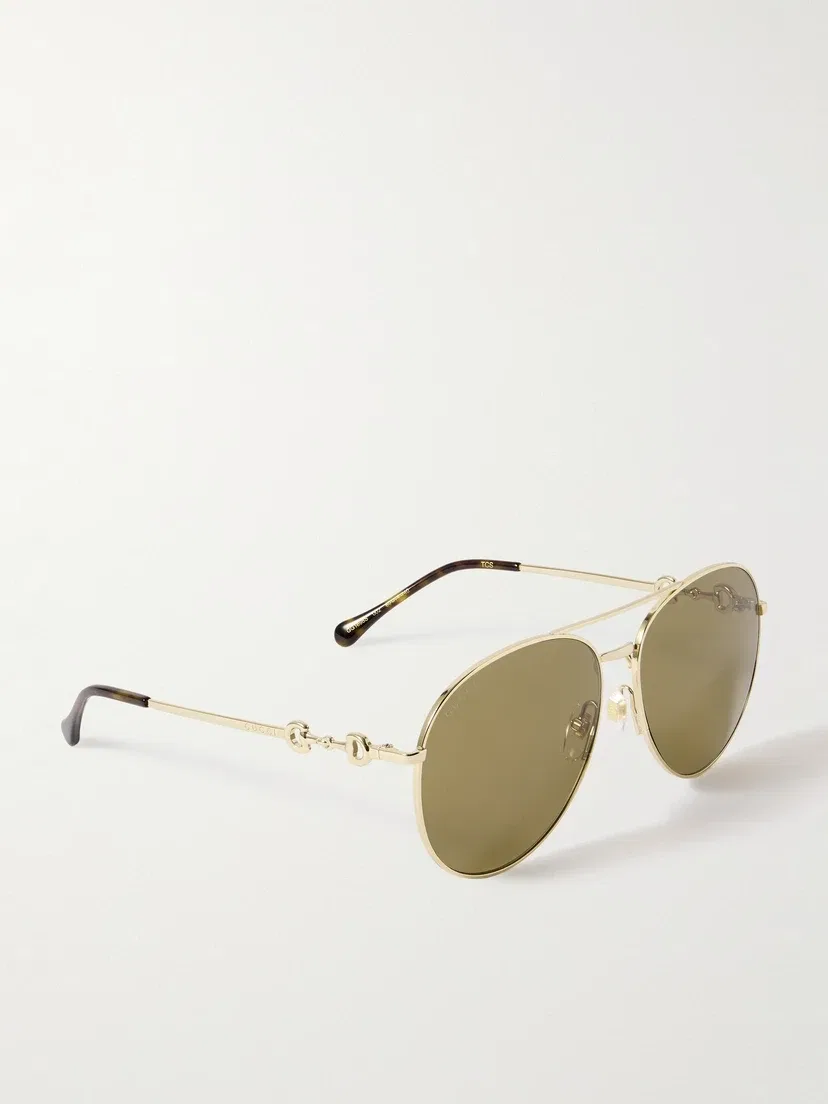 Солнцезащитные очки-авиаторы золотистого цвета Gucci Eyewear, золотой — фото 3