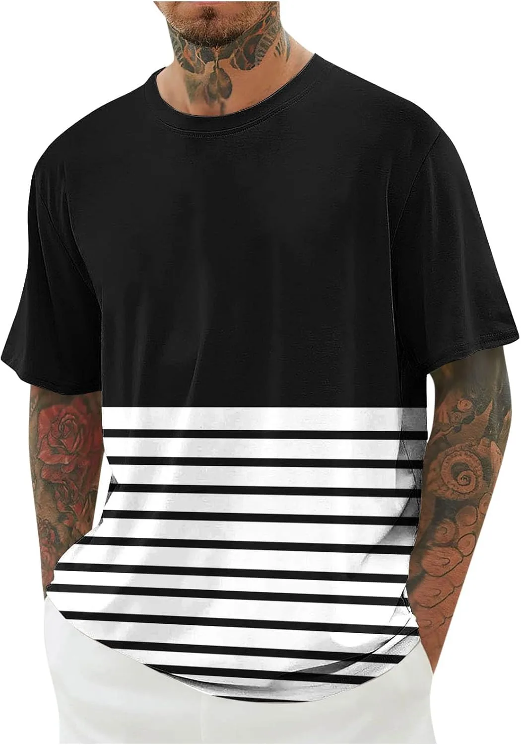 

Мужская футболка с коротким рукавом, полоска и цветные блоки, лето 2025 Akklian