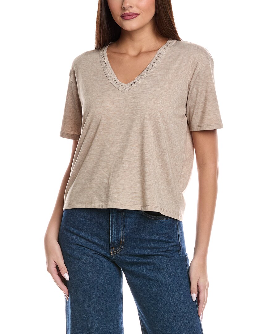 

Великолепная футболка Kacey с воротником V-образной формы и кружевной вязкой Splendid, коричневый