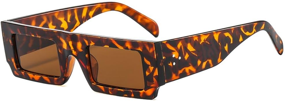 

Маленькие прямоугольные солнцезащитные очки для мужчин и женщин, конфетно-зеленые солнцезащитные очки, дорожные очки, винтажные очки с заклепками, ретро-очки KTUCN, Leopard