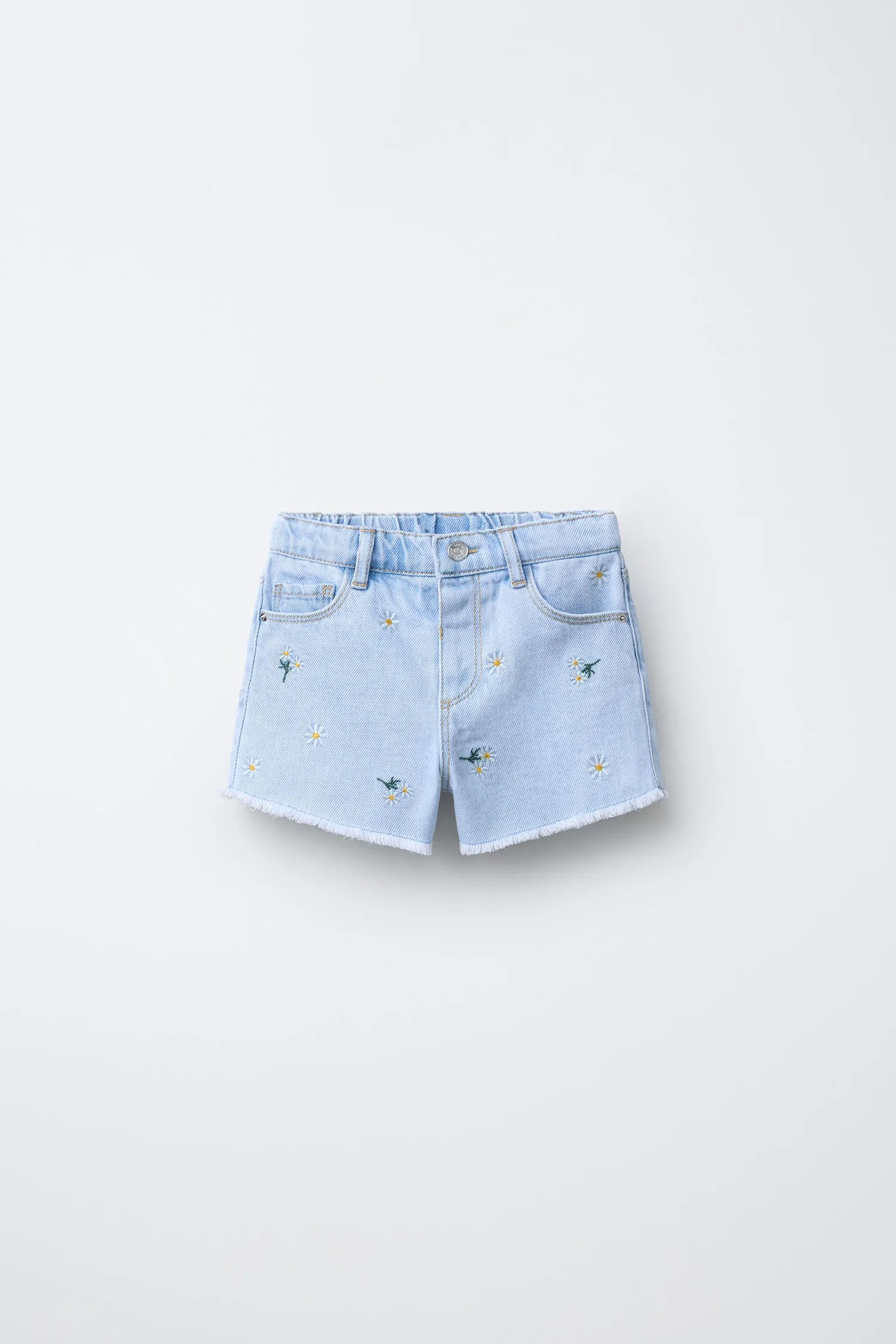 Джинсовые шорты-бермуды с вышитыми ромашками Zara, синий