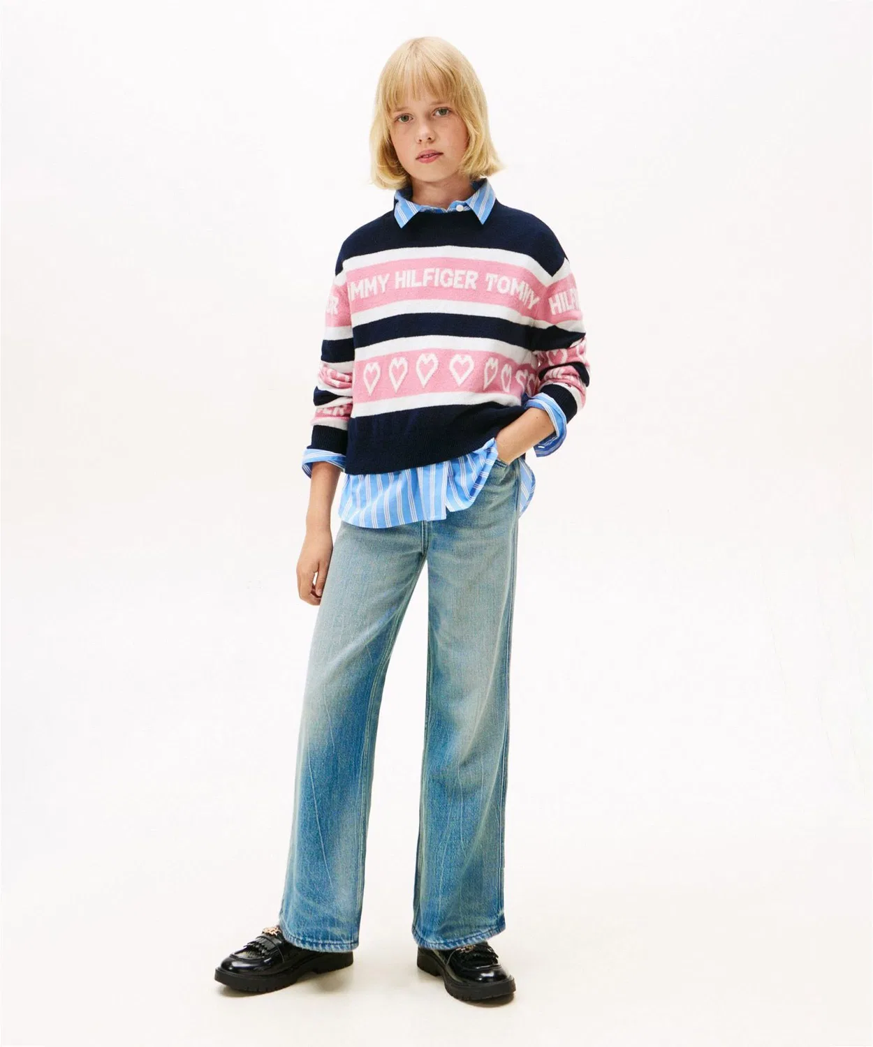Свитер детский Tommy Hilfiger с интарсией, хлопковый, тёмно-синий — фото 3