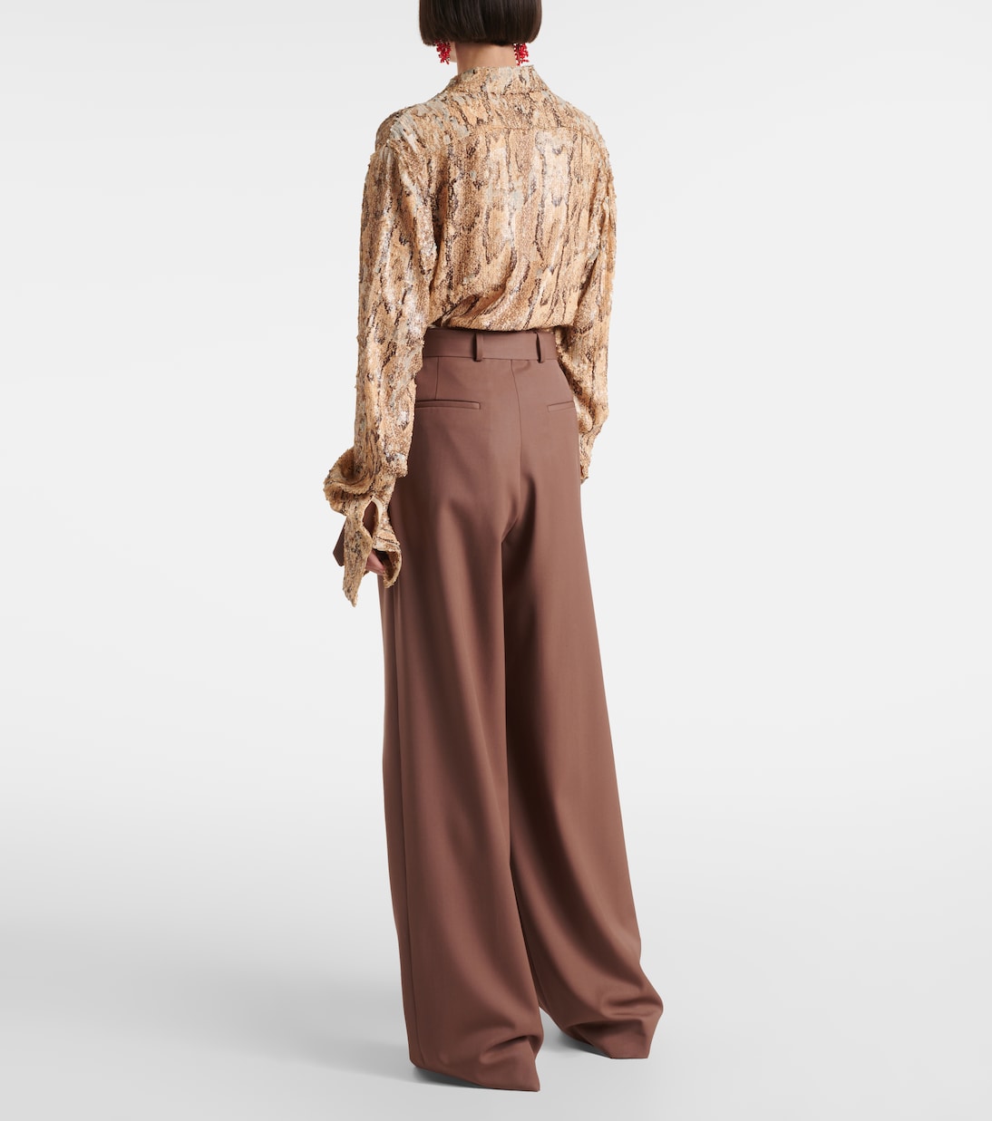 Широкие брюки из шерстяного габардина с поясом Dries Van Noten, серо-коричневый — фото 3