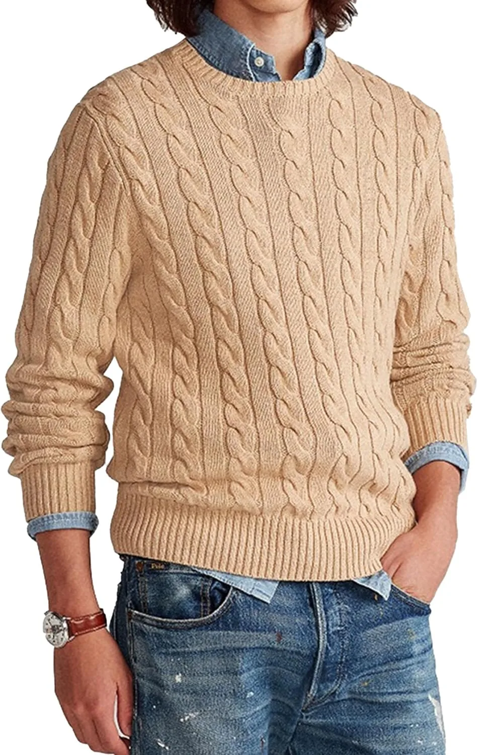 

Мужской джемпер с жаккардовым узором и косой вязкой