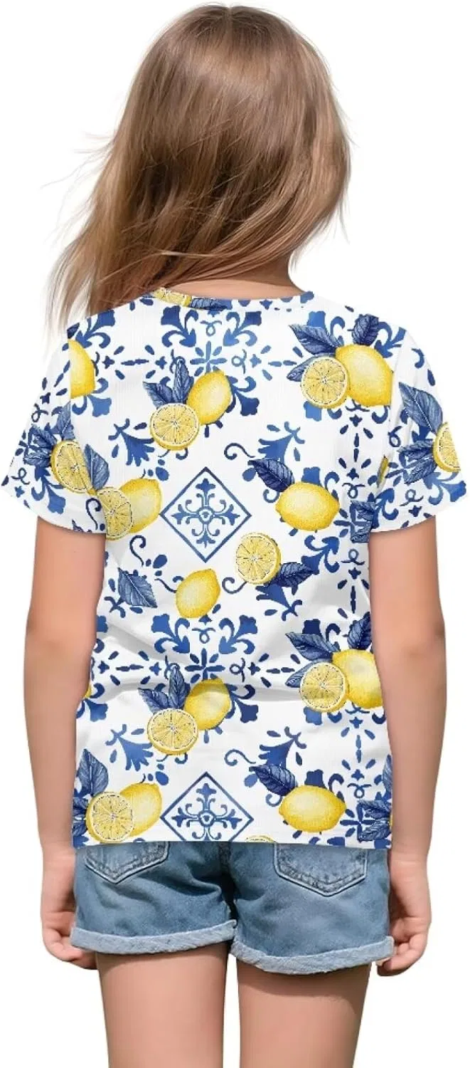 Детская футболка с принтом Gzzxiailg, Blue and White Porcelain Lemon — фото 2