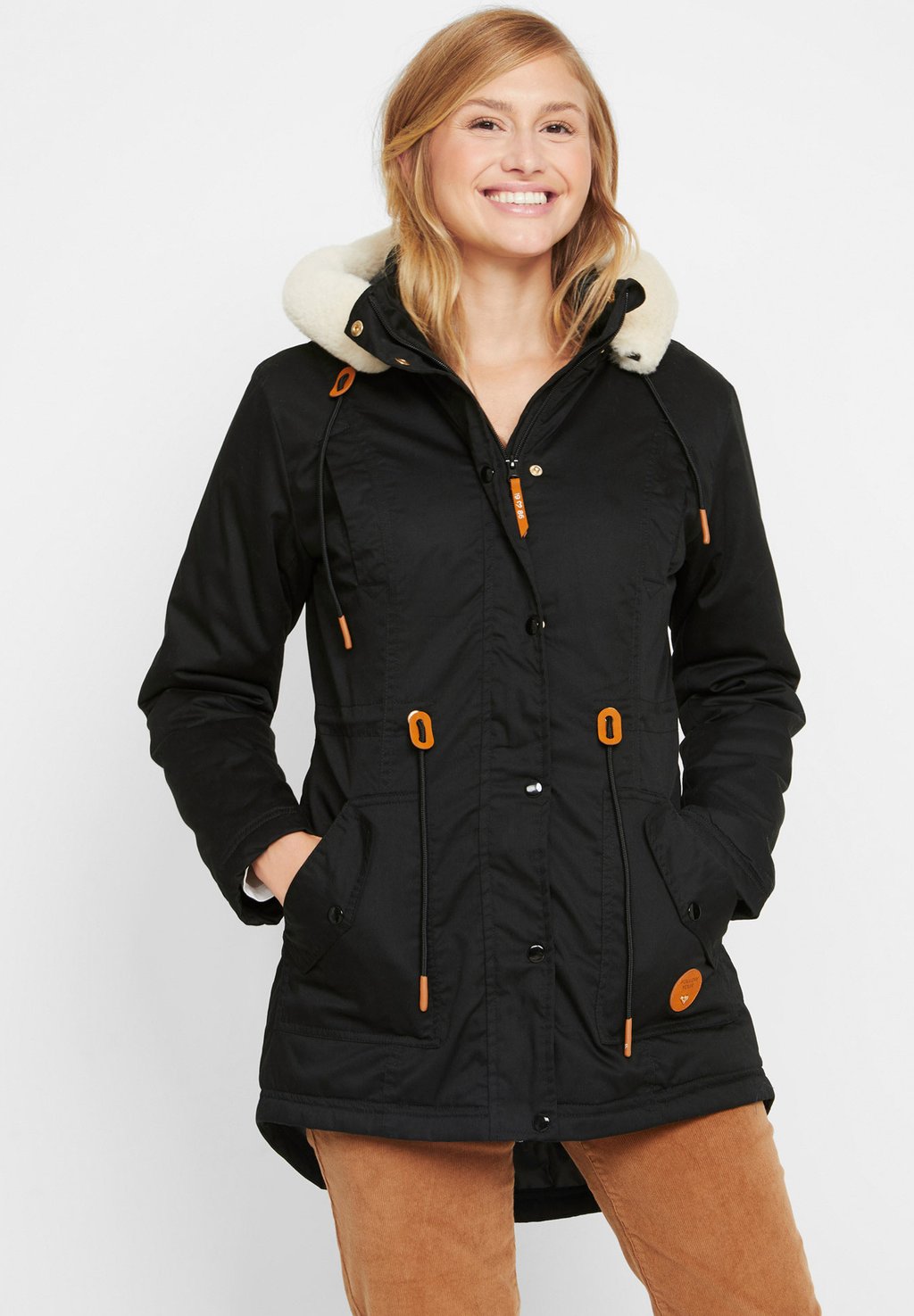 

Парка MIT FELLIMITATBESATZ WATTIERTER PARKA MIT KAPUZE ABNEHMB bonprix, черный