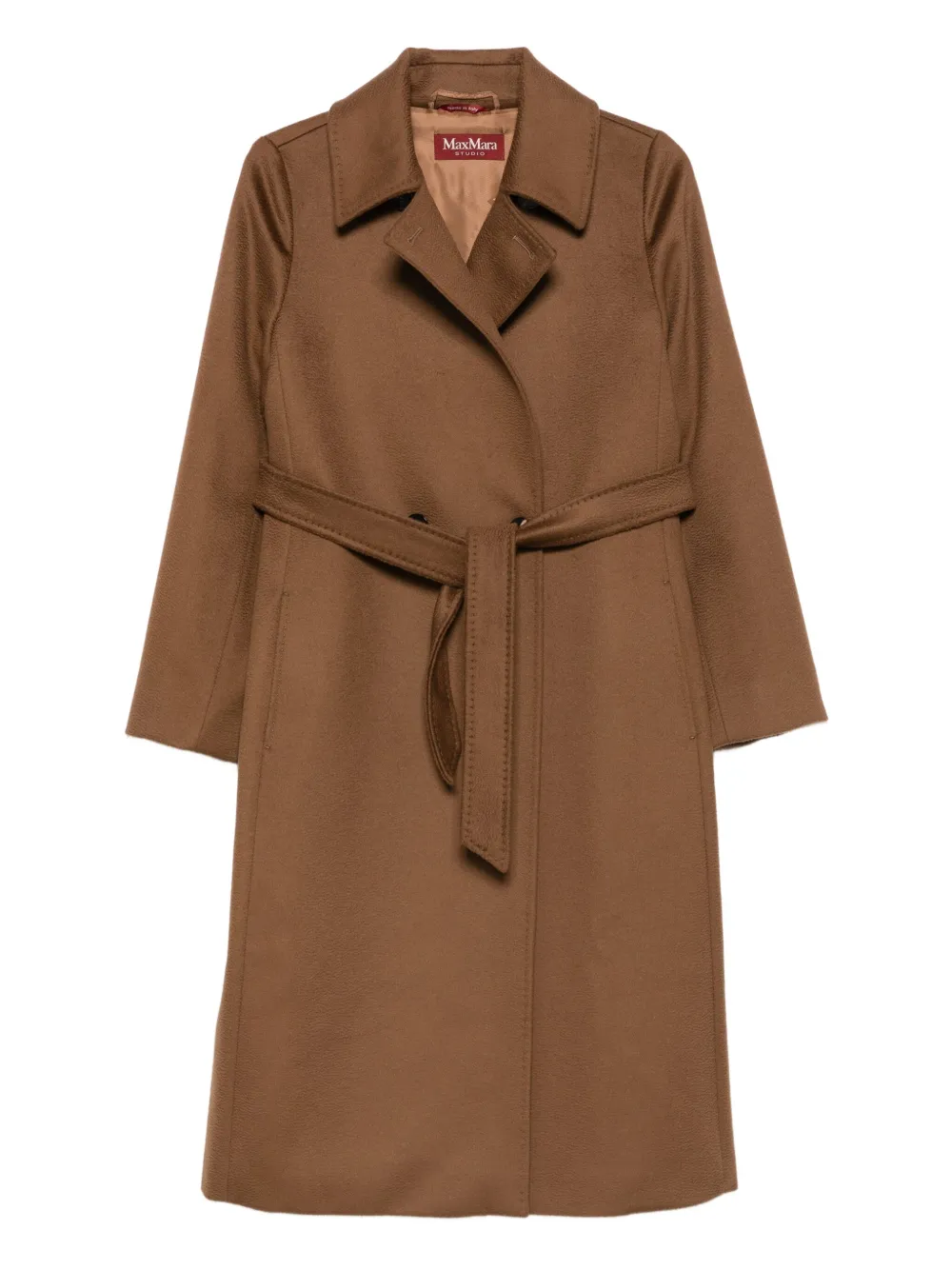 

Пальто с поясом и зазубренным воротником MAX MARA, коричневый