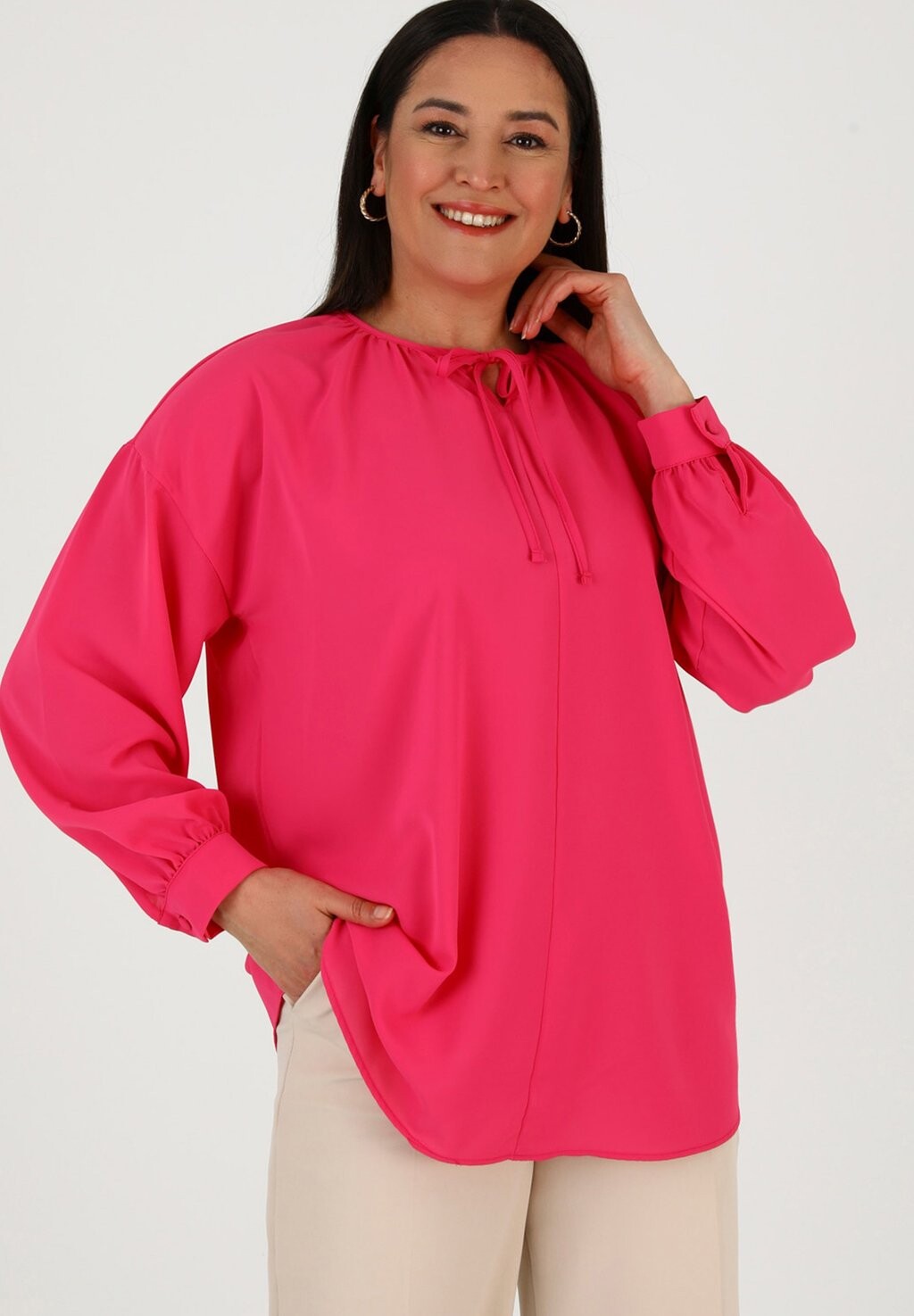 

Блузка CREW NECK PLUS SIZE ALIA Modanisa, розовый