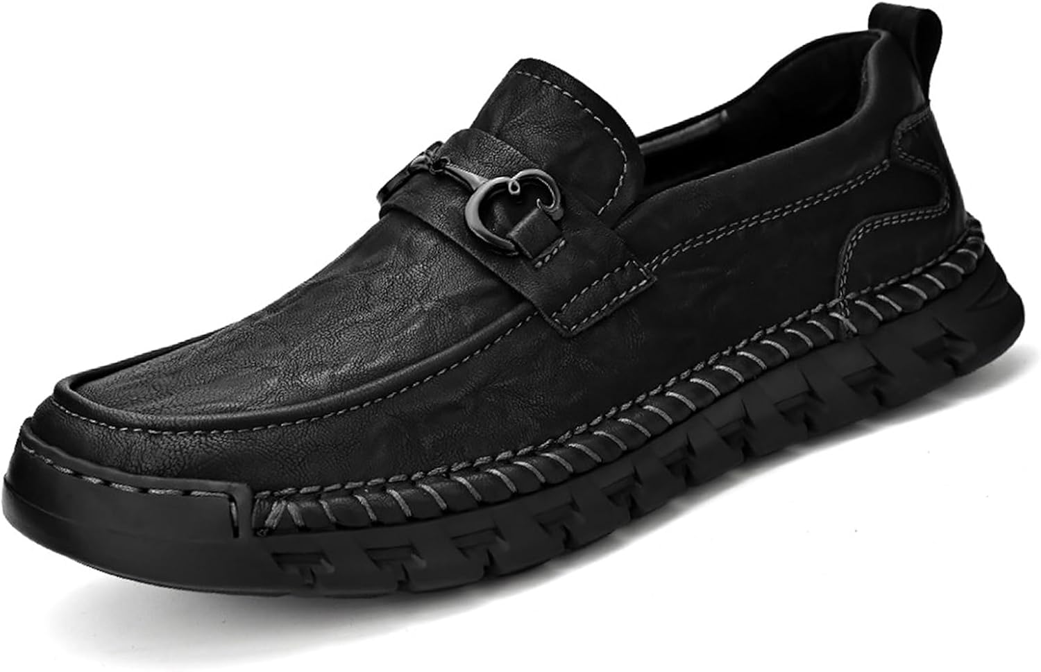 

Мужские кожаные лоферы GXNNGEJ на платформе, без шнурков, с модной металлической пряжкой, формальные туфли, нескользящие мокасины, лодочные туфли, черный